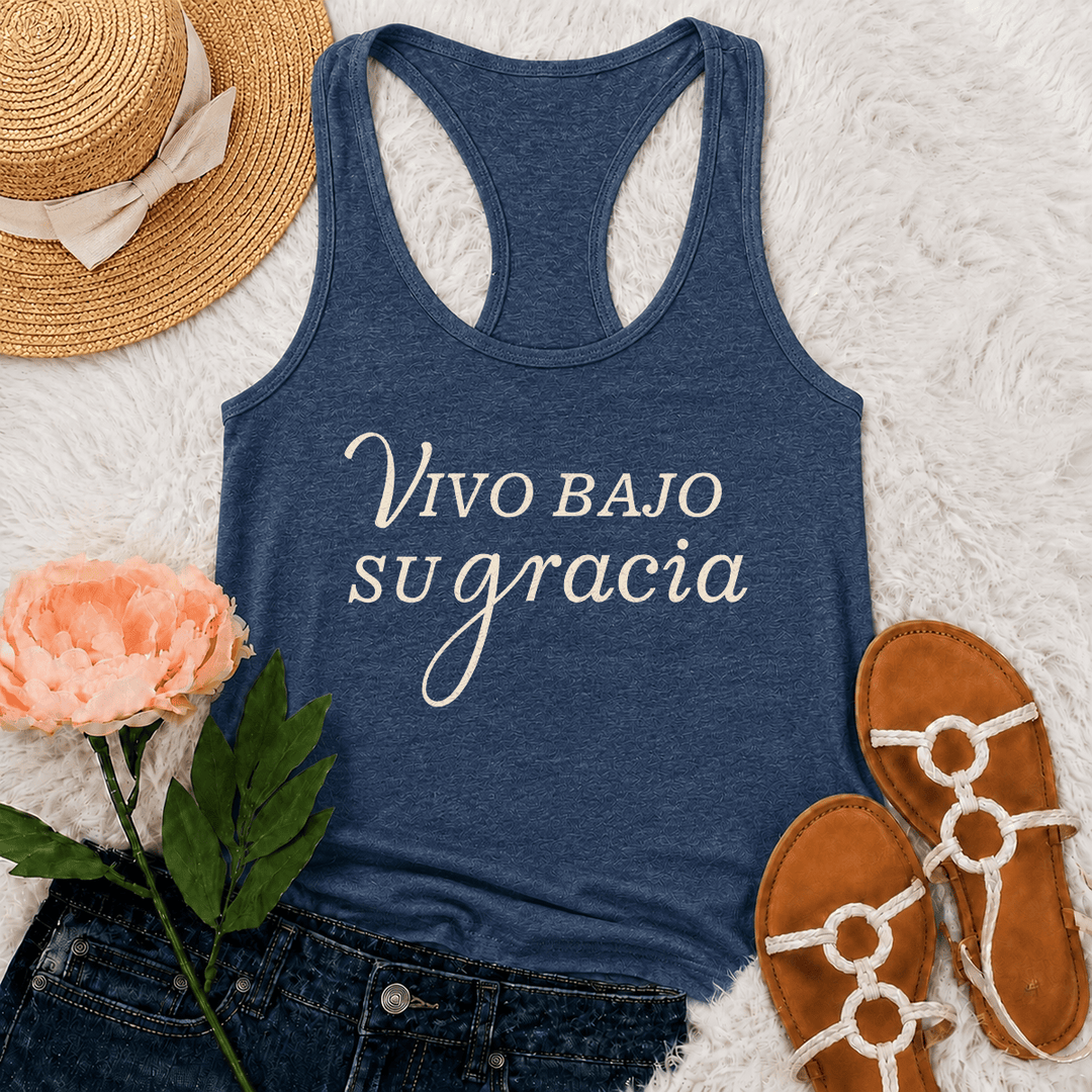 Christianartworkshop Simple Spanish Religious Grace Cursive Lettering Racerback Tank Top - Navy Blue - 2XL - image 9