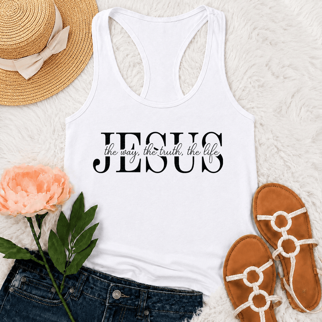 Christianartworkshop Jesus The Way The Truth The Life Mixed Serif & Cursive Faith Text Racerback Tank Top - White - 2XL - image 18
