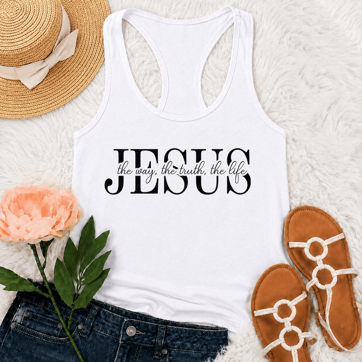 Christianartworkshop Jesus The Way The Truth The Life Mixed Serif & Cursive Faith Text Racerback Tank Top - White - 2XL - image 18