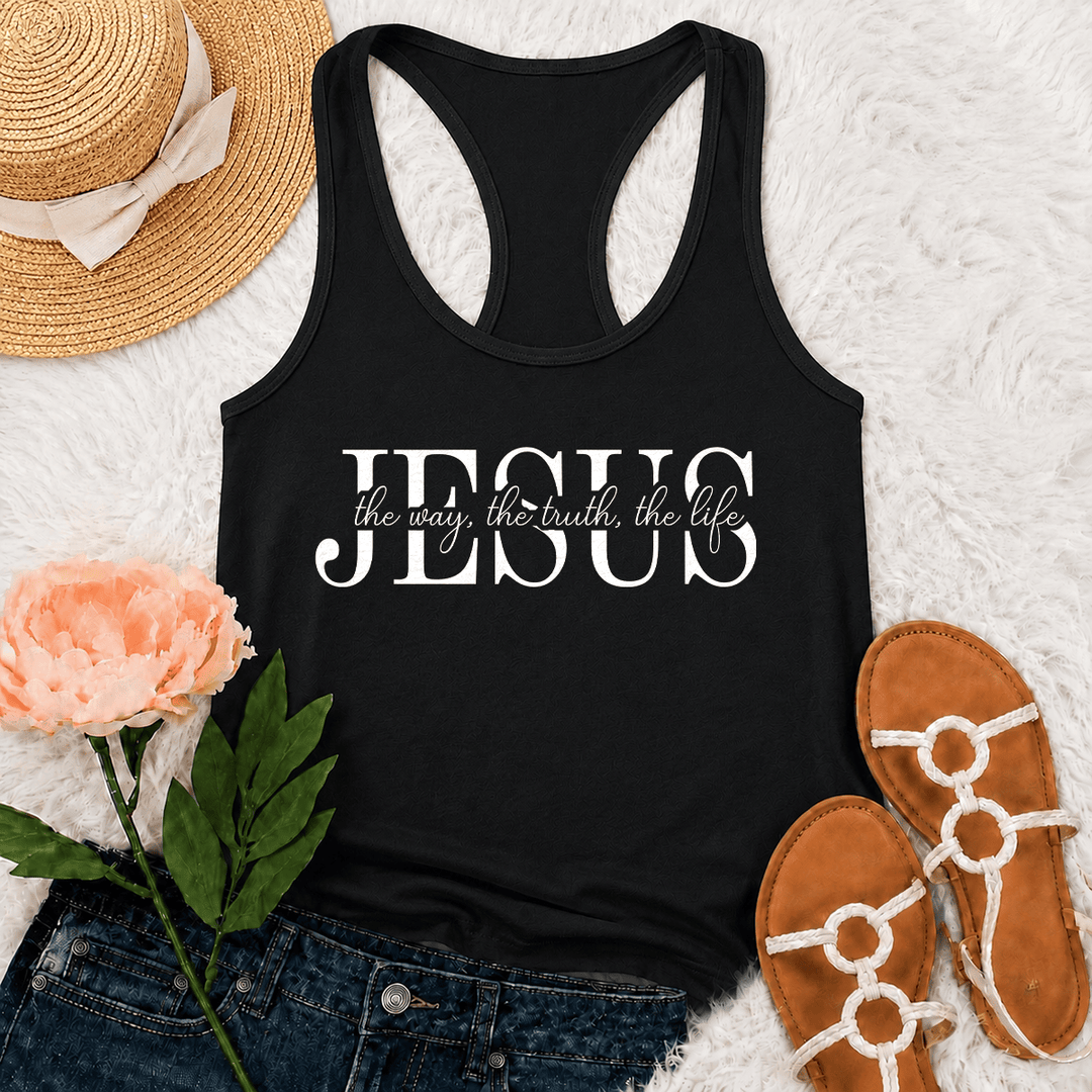 Christianartworkshop Jesus The Way The Truth The Life Mixed Serif & Cursive Faith Text Racerback Tank Top - Black - 2XL - image 6