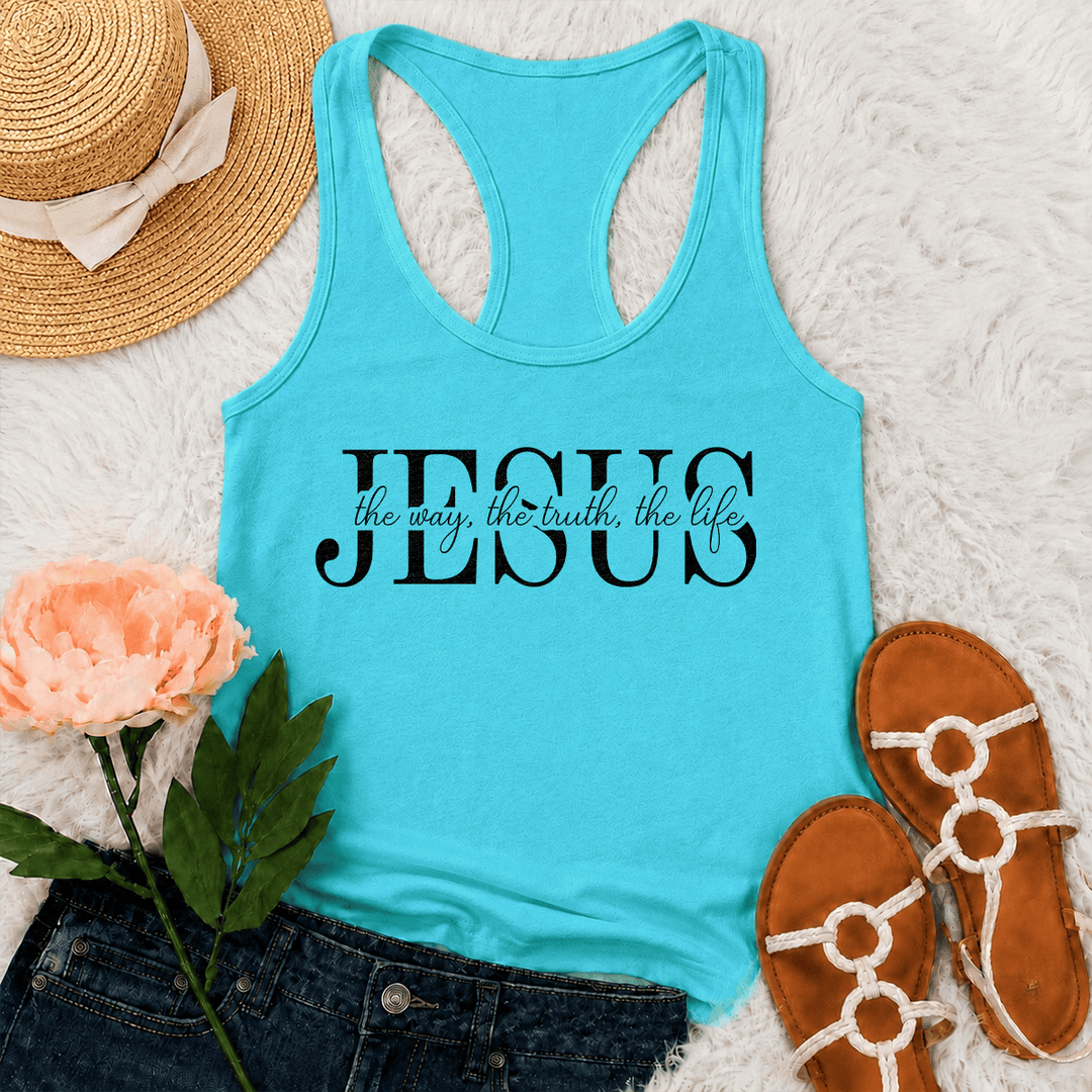 Christianartworkshop Jesus The Way The Truth The Life Mixed Serif & Cursive Faith Text Racerback Tank Top - Mint - 2XL - image 21