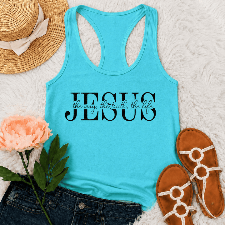 Christianartworkshop Jesus The Way The Truth The Life Mixed Serif & Cursive Faith Text Racerback Tank Top - Mint - 2XL - image 21