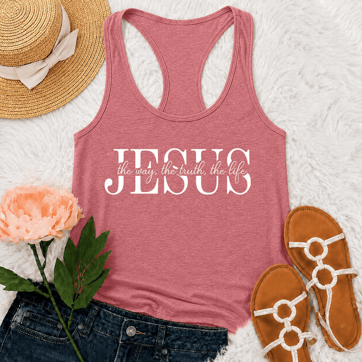 Christianartworkshop Jesus The Way The Truth The Life Mixed Serif & Cursive Faith Text Racerback Tank Top - Pink - 2XL - image 24