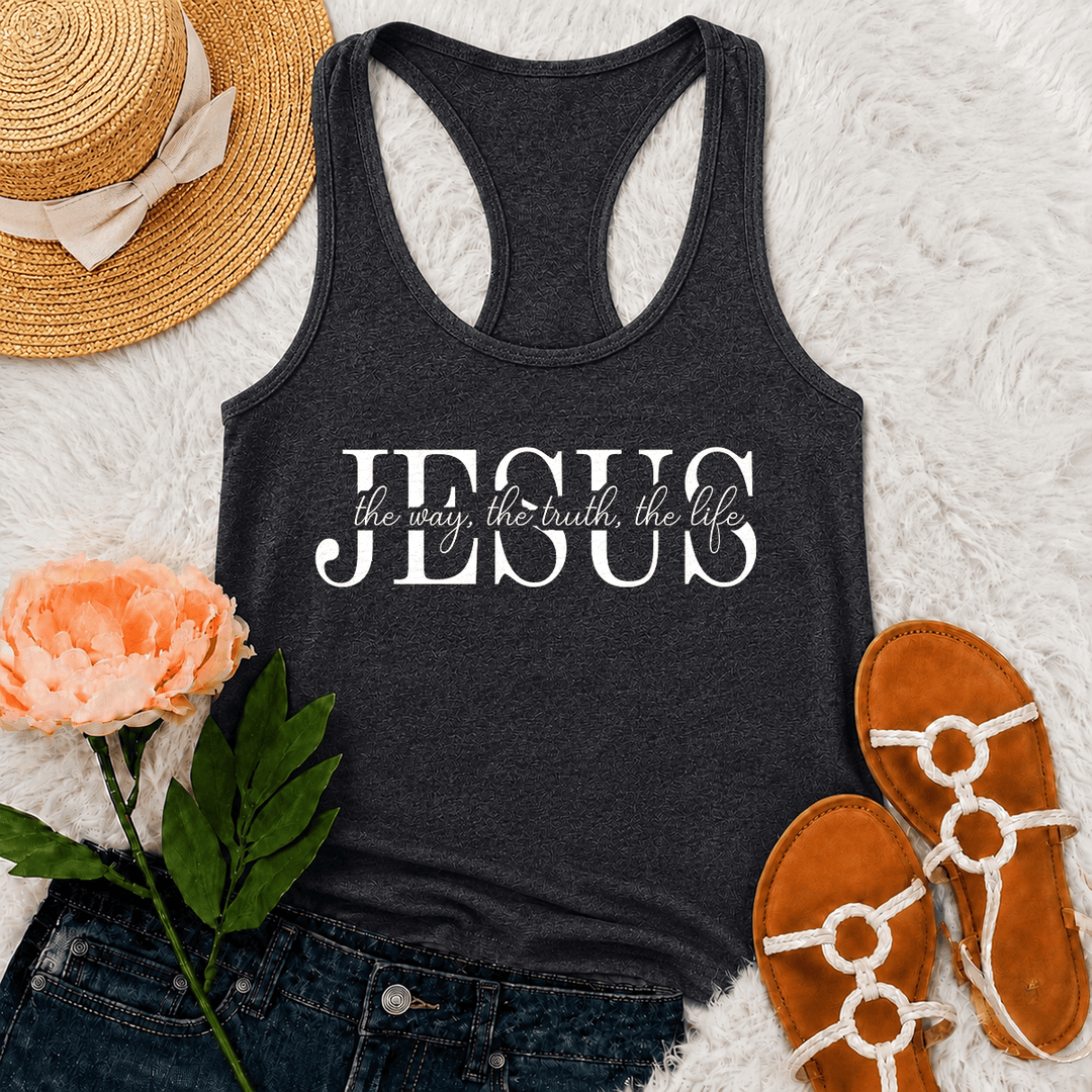 Christianartworkshop Jesus The Way The Truth The Life Mixed Serif & Cursive Faith Text Racerback Tank Top - Grey - 2XL - image 0