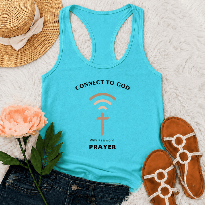 Christianartworkshop Connect To God Wifi Signal Cross Graphic WiFi Password Prayer Casual Inspirational Racerback Tank Top - Mint - 2XL - image 3