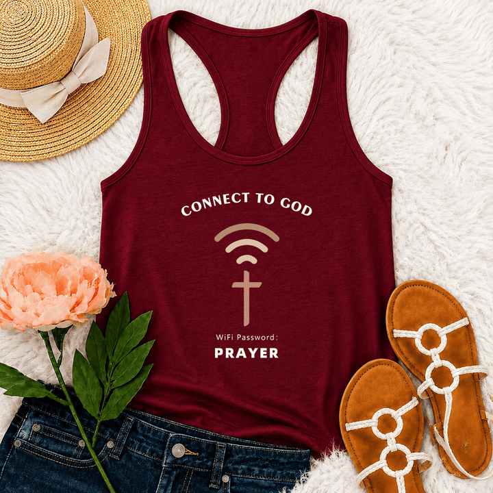Christianartworkshop Connect To God Wifi Signal Cross Graphic WiFi Password Prayer Casual Inspirational Racerback Tank Top - Wine - 2XL - image 6