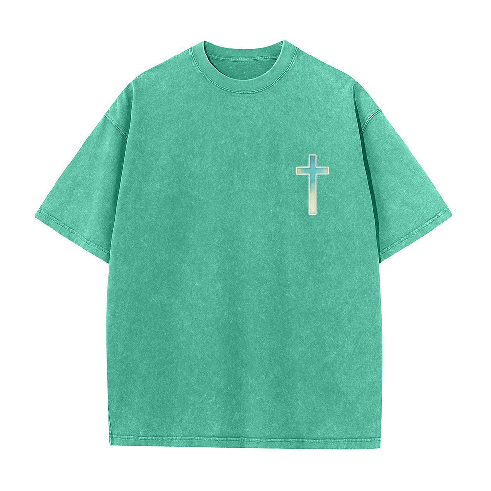 Christianartworkshop When You Go Through Deep Waters Underwater Jellyfish Hibiscus Coral Arch Back Print Small Gradient Cross Chest Vintage Washed Unisex T-Shirt - image 1