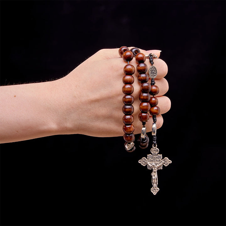 Christianartworkshop 5/15/20 Decade Polished Natural Wood Bead Floral Frame Our Lady & Carved Crucifix Rosary - image 7