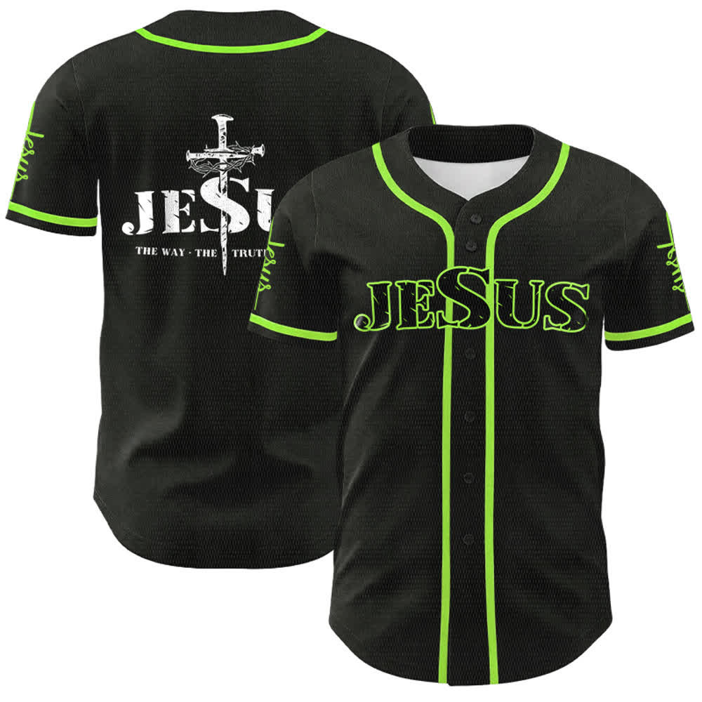 Christianartworkshop Jesus Cross Nail and Crown of Thorns Baseball Jersey - Black - Green - 5XL - image 22