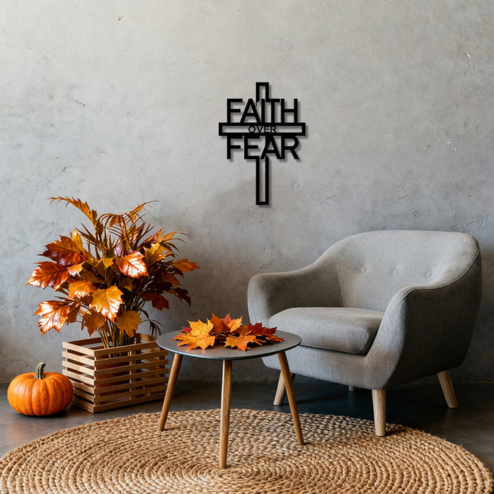 Christianartworkshop Faith Over Fear Hollow Letter Cross Metal Wall Decor: Timeless Emblem of Sacred Redemptive Grace - image 3