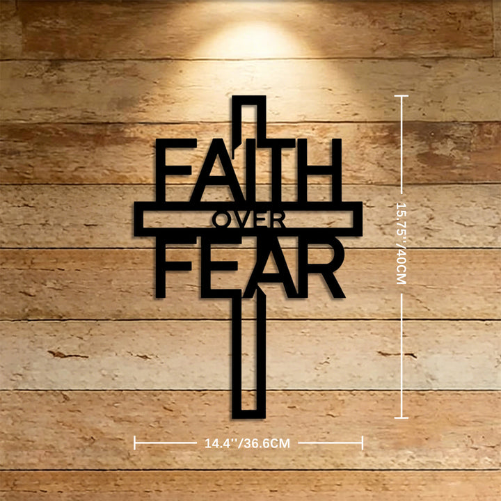Christianartworkshop Faith Over Fear Hollow Letter Cross Metal Wall Decor: Timeless Emblem of Sacred Redemptive Grace - 14.4''*15.75''*0.04''/36.6cm*40cm*0.1cm - image 5