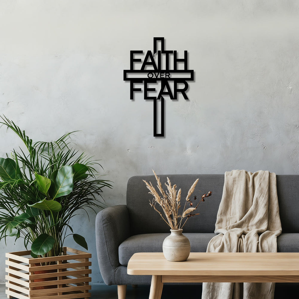 Christianartworkshop Faith Over Fear Hollow Letter Cross Metal Wall Decor: Timeless Emblem of Sacred Redemptive Grace - image 1