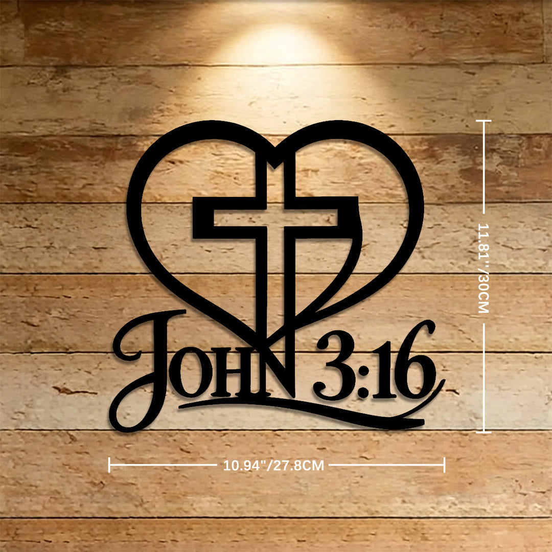Christianartworkshop Heart Outline Cross John 3:16 Script Metal Wall Decor: Timeless Emblem of Sacred Redemptive Grace - 11.81''*10.94''*0.04''/30cm*27.8cm*0.1cm - image 4