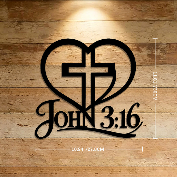 Christianartworkshop Heart Outline Cross John 3:16 Script Metal Wall Decor: Timeless Emblem of Sacred Redemptive Grace - 11.81''*10.94''*0.04''/30cm*27.8cm*0.1cm - image 4