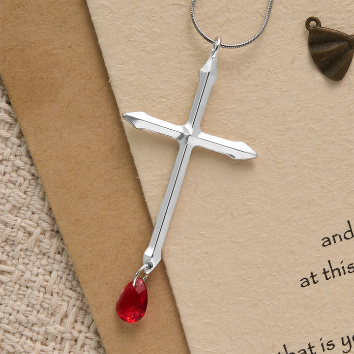 Christianartworkshop Sword Cross Necklace with Red Zircon Drop: A Sacred Keepsake for Believers - Cross & Red Drop - image 0