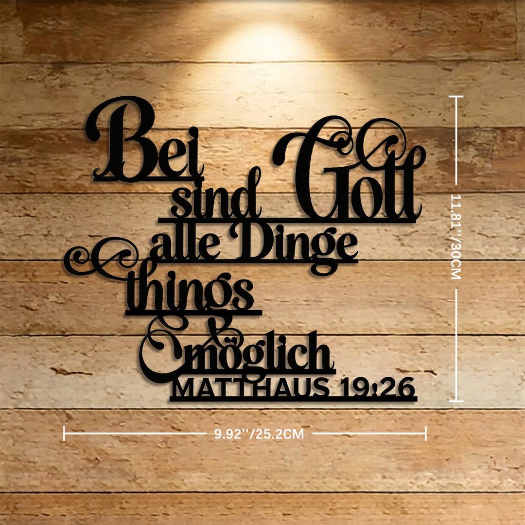 Christianartworkshop Flourish Cursive German Matthew 19:26 Scripture Metal Wall Decor: Timeless Emblem of Sacred Redemptive Grace - 11.81''*9.92''*0.04''/30cm*25.2cm*0.1cm - image 4