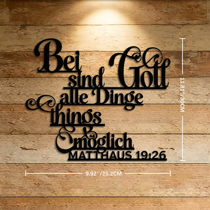 Christianartworkshop Flourish Cursive German Matthew 19:26 Scripture Metal Wall Decor: Timeless Emblem of Sacred Redemptive Grace - 11.81''*9.92''*0.04''/30cm*25.2cm*0.1cm - image 4
