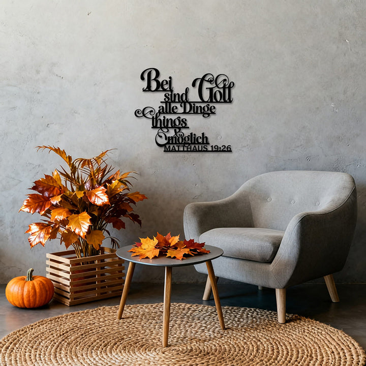 Christianartworkshop Flourish Cursive German Matthew 19:26 Scripture Metal Wall Decor: Timeless Emblem of Sacred Redemptive Grace - image 3