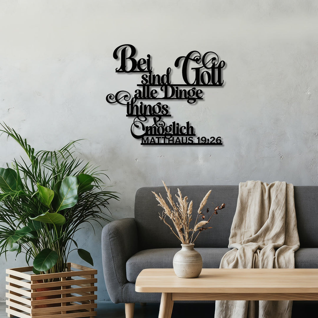 Christianartworkshop Flourish Cursive German Matthew 19:26 Scripture Metal Wall Decor: Timeless Emblem of Sacred Redemptive Grace - image 1