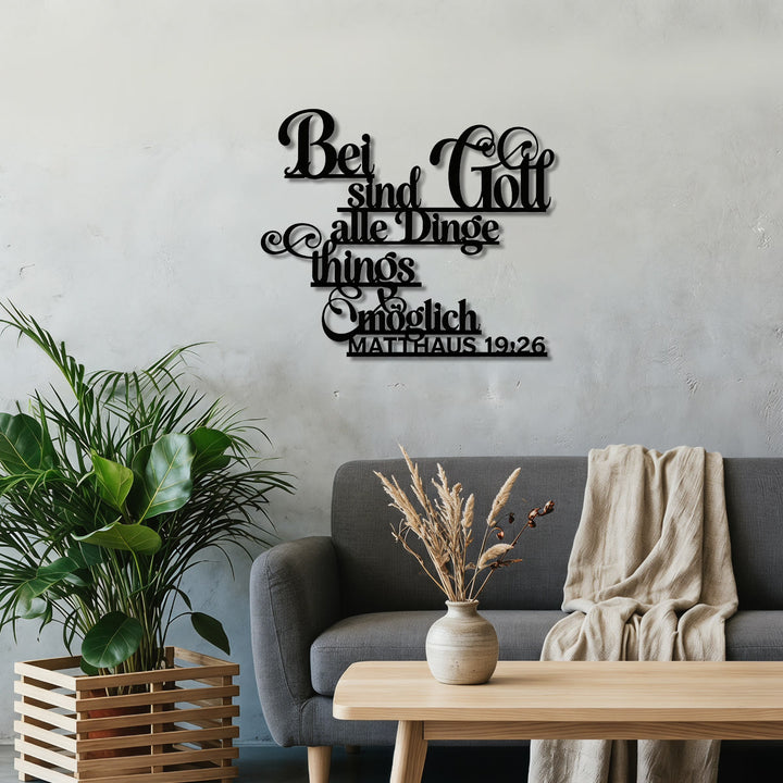 Christianartworkshop Flourish Cursive German Matthew 19:26 Scripture Metal Wall Decor: Timeless Emblem of Sacred Redemptive Grace - image 1