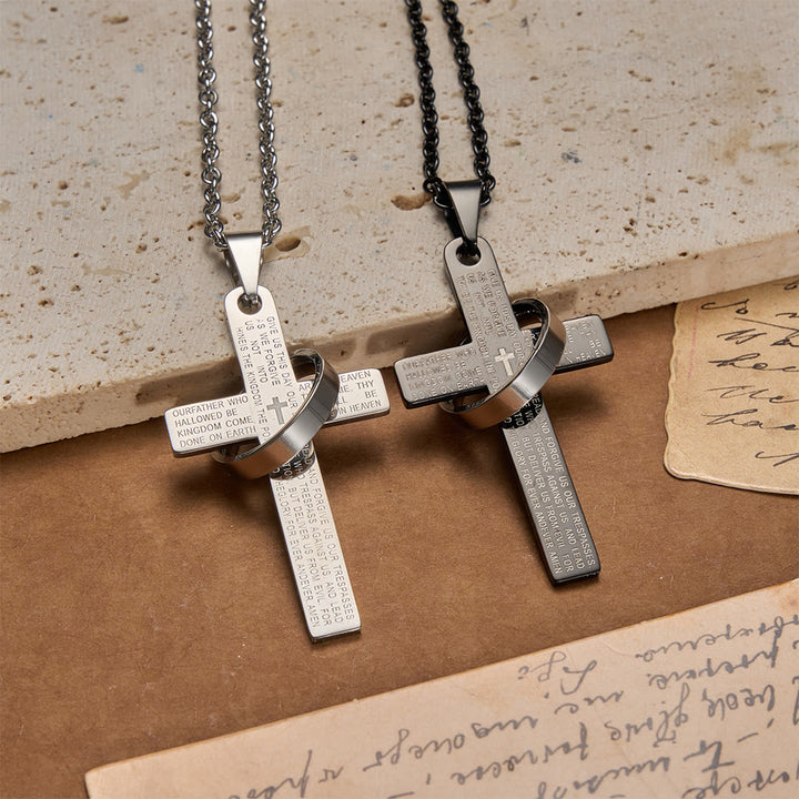 Christianartworkshop Lord’s Prayer Engraved Cross Pendant Necklace with Spinning Ring - image 3