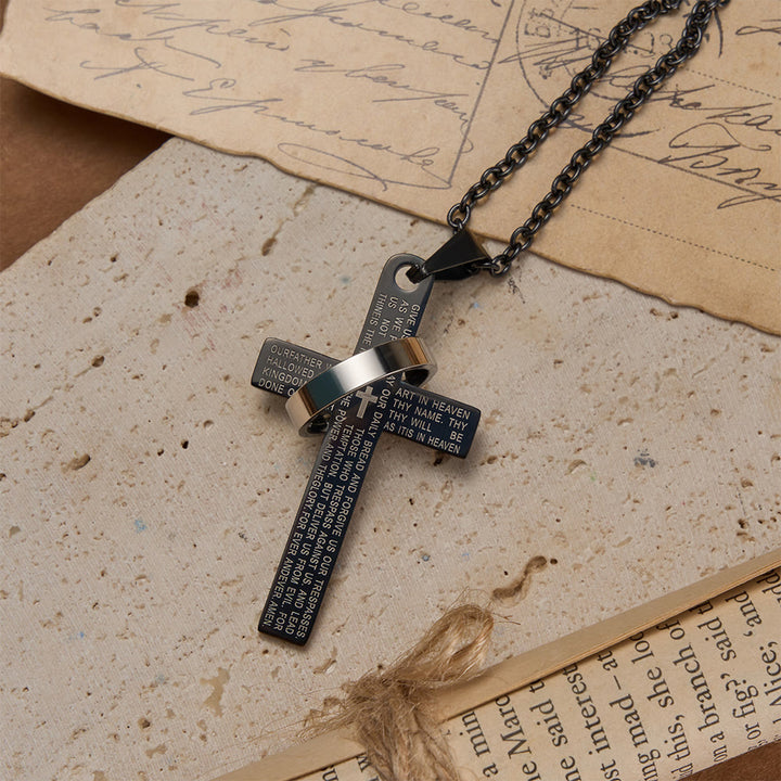 Christianartworkshop Lord’s Prayer Engraved Cross Pendant Necklace with Spinning Ring - image 4