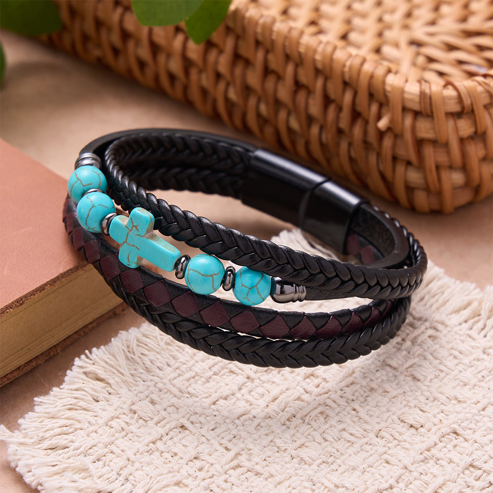 Christianartworkshop Natural Stone Cross Accent Braided Wrap Bracelet: Personalized Emblem of Abiding Divine Tenderness - Cross&Turquoise - image 6