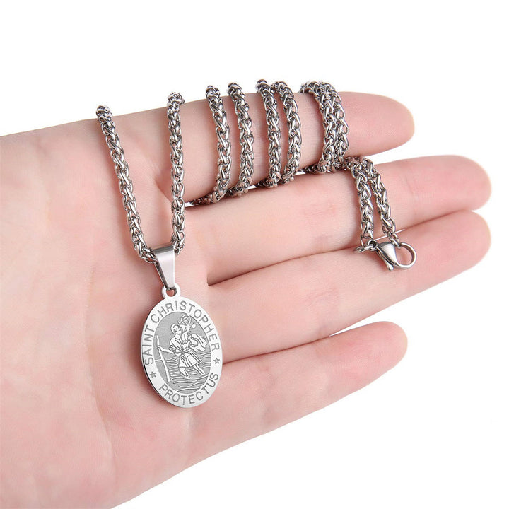 Christianartworkshop Oval Saint Christopher Engraved Medal Wheat Chain Necklace: Timeless Emblem of Gentle Heavenly Guardianship - image 6