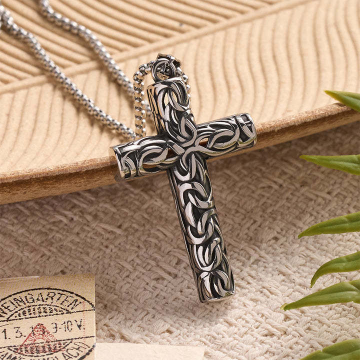 Christianartworkshop Hollow Twisted Knot Relief Cross Pendant Necklace: Timeless Emblem of Gentle Heavenly Guardianship - Silver - image 4