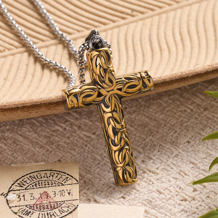Christianartworkshop Hollow Twisted Knot Relief Cross Pendant Necklace: Timeless Emblem of Gentle Heavenly Guardianship - Golden - image 11