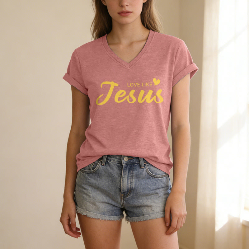 Christianartworkshop Dear Person Behind Me Full Back Text John 15:12 Verse Front Love Slogan Casual V-neck T-shirt - image 9