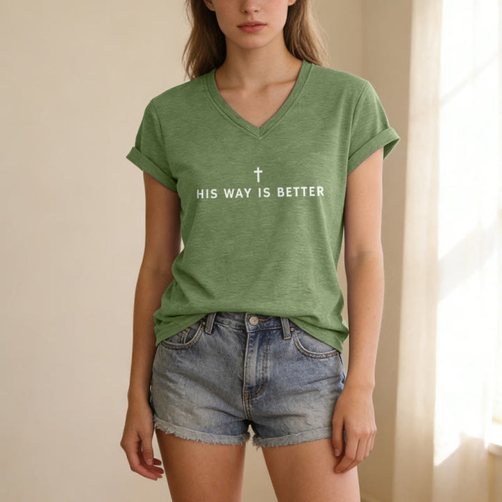 Christianartworkshop His Way Is Better Simple Vertical Cross Minimal Casual V-neck T-shirt - image 19