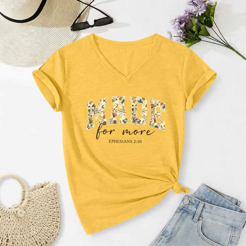 Christianartworkshop Made For More Floral Fill Varsity Font Cursive Script Ephesians 2:10 Verse Casual V-neck T-shirt - Yellow - 2XL - image 10