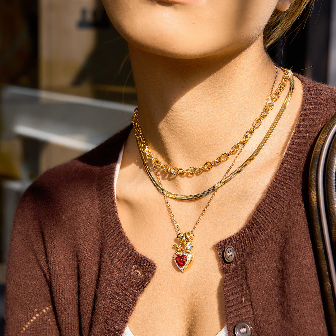 Christianartworkshop Halo Stone Heart Pendant Cross Multi-Charm Cable Chain Necklace: Timeless Emblem of Gentle Heavenly Guardianship - image 3