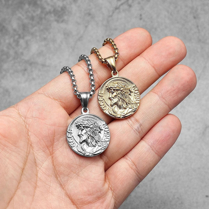 Christianartworkshop Crown Of Thorns Jesus Portrait Round Medal Box Chain Necklace: Timeless Emblem of Gentle Heavenly Guardianship - image 1