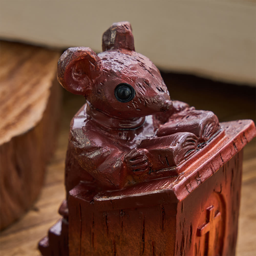 Christianartworkshop Rustic Vintage Style Brown Resin Church Mice Stereoscopic Desktop Ornaments - image 4