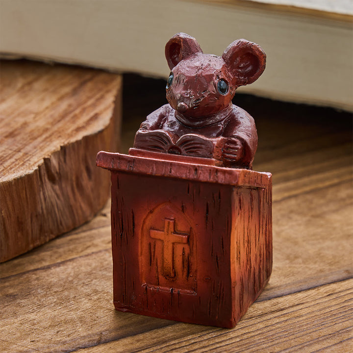 Christianartworkshop Rustic Vintage Style Brown Resin Church Mice Stereoscopic Desktop Ornaments - image 2