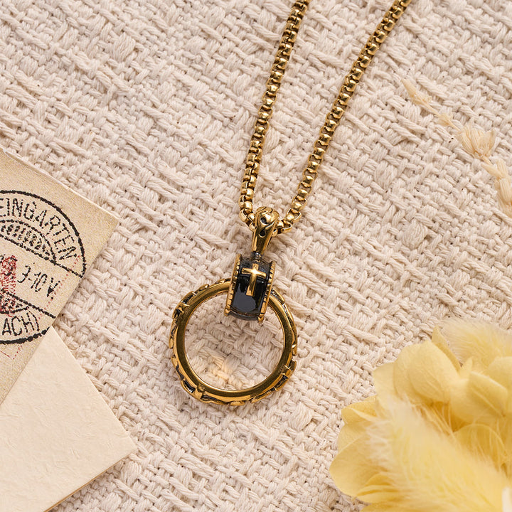 Christianartworkshop Textured Ring Cross Inset Pendant Box Chain Necklace: Timeless Emblem of Gentle Heavenly Guardianship - Golden - image 7