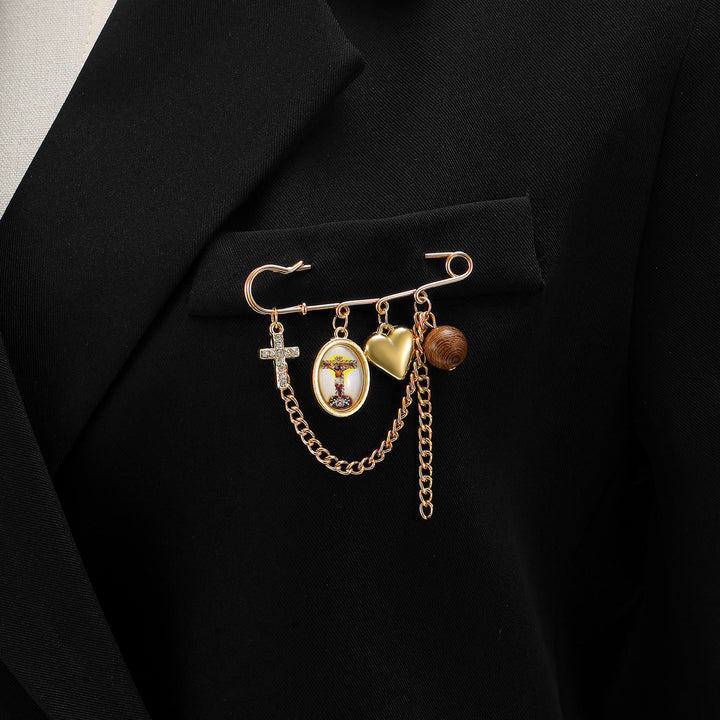 Christianartworkshop Multi-Dangle Sacred Portrait Safety Pin Convertible Brooch Necklace: Timeless Emblem of Gentle Heavenly Guardianship - Crucifix Brooch - image 11