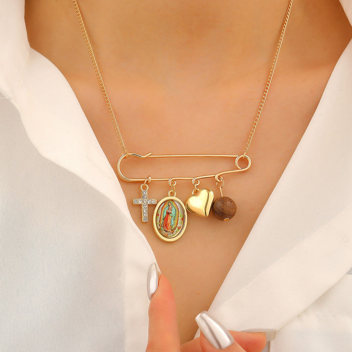 Christianartworkshop Multi-Dangle Sacred Portrait Safety Pin Convertible Brooch Necklace: Timeless Emblem of Gentle Heavenly Guardianship - Jesus Necklace - image 9