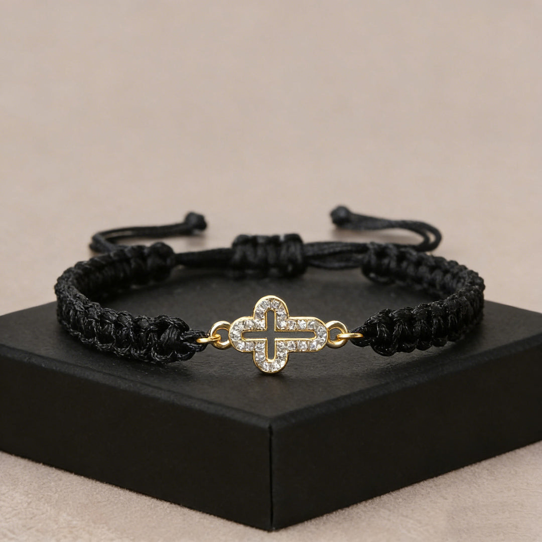 Christianartworkshop Sacred Cross Woven Cord Wrist Bracelet: Personalized Emblem of Abiding Divine Tenderness - Black - image 2