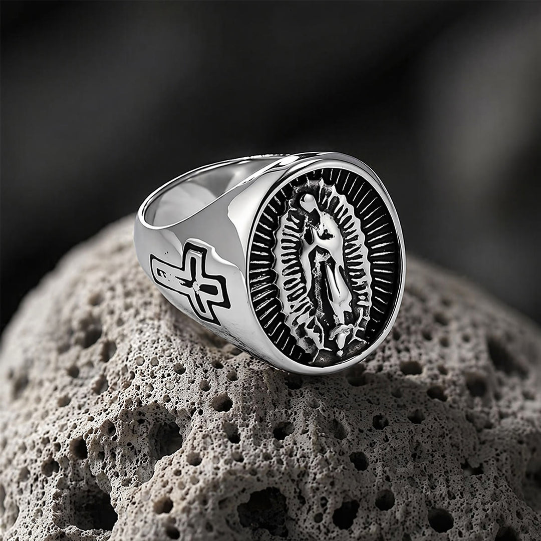 Christianartworkshop Deep Relief Our Lady Of Guadalupe Cross Statement Ring: Timeless Emblem of Unshakable Sacred Faith - image 11