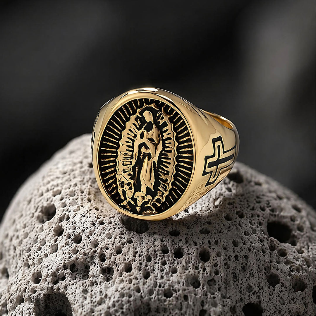Christianartworkshop Deep Relief Our Lady Of Guadalupe Cross Statement Ring: Timeless Emblem of Unshakable Sacred Faith - image 5