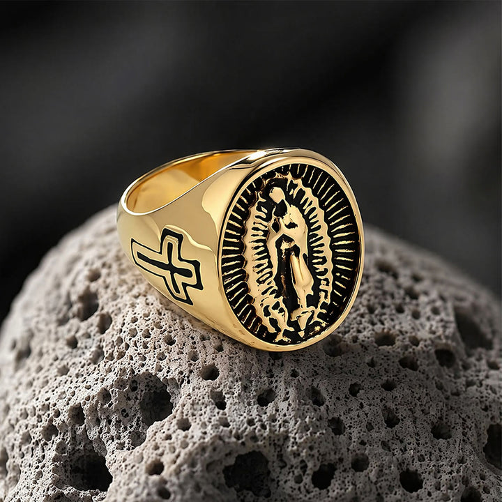 Christianartworkshop Deep Relief Our Lady Of Guadalupe Cross Statement Ring: Timeless Emblem of Unshakable Sacred Faith - image 6
