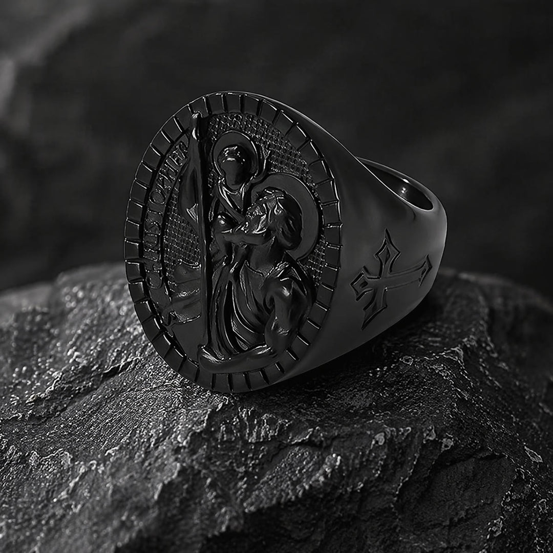 Christianartworkshop St. Christopher Round Ridged Border Signet Ring: Timeless Emblem of Unshakable Sacred Faith - image 15