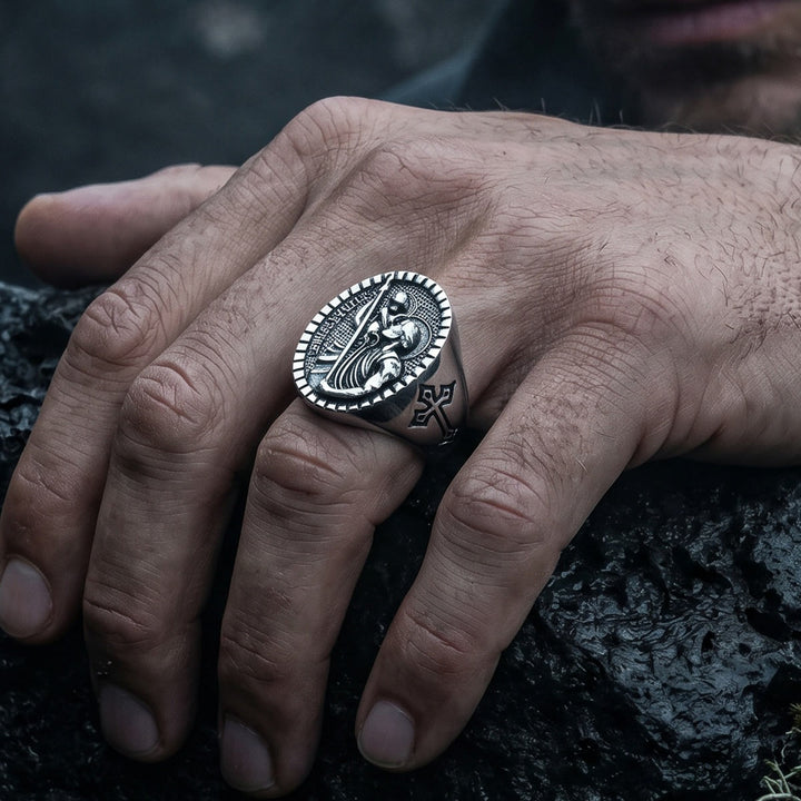 Christianartworkshop St. Christopher Round Ridged Border Signet Ring: Timeless Emblem of Unshakable Sacred Faith - image 4