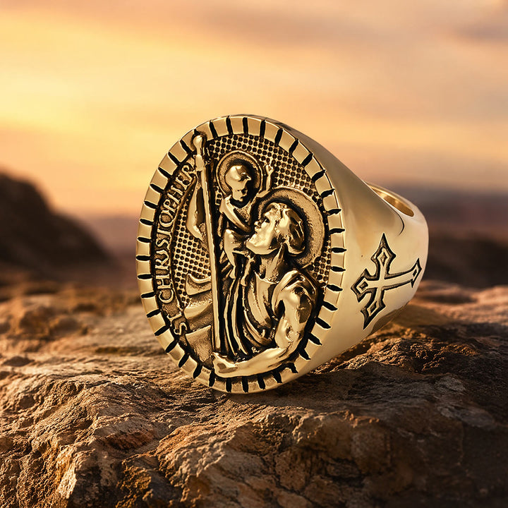 Christianartworkshop St. Christopher Round Ridged Border Signet Ring: Timeless Emblem of Unshakable Sacred Faith - image 13