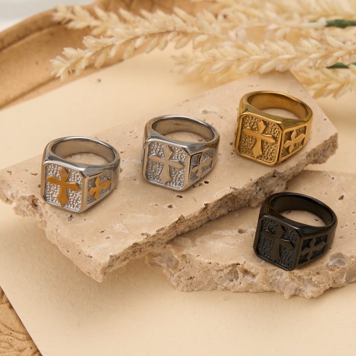 Christianartworkshop Dual Side Square Panel Solid Cross Signet Ring: Timeless Emblem of Unshakable Sacred Faith - image 0