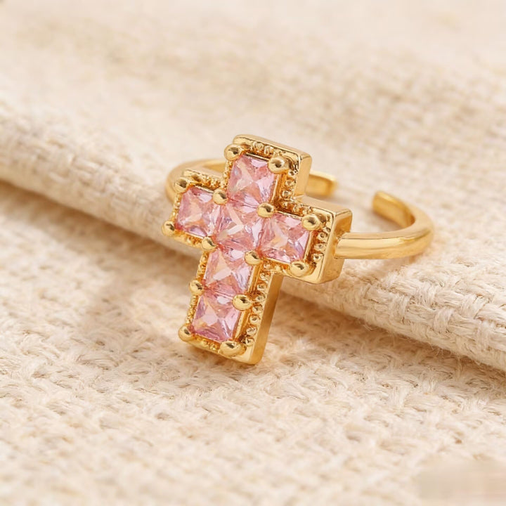 Christianartworkshop Multi-Tone Framed Cross Adjustable Faith Ring: Timeless Emblem of Unshakable Sacred Faith - Pink(Suitable for US Sizes 7-11) - image 8