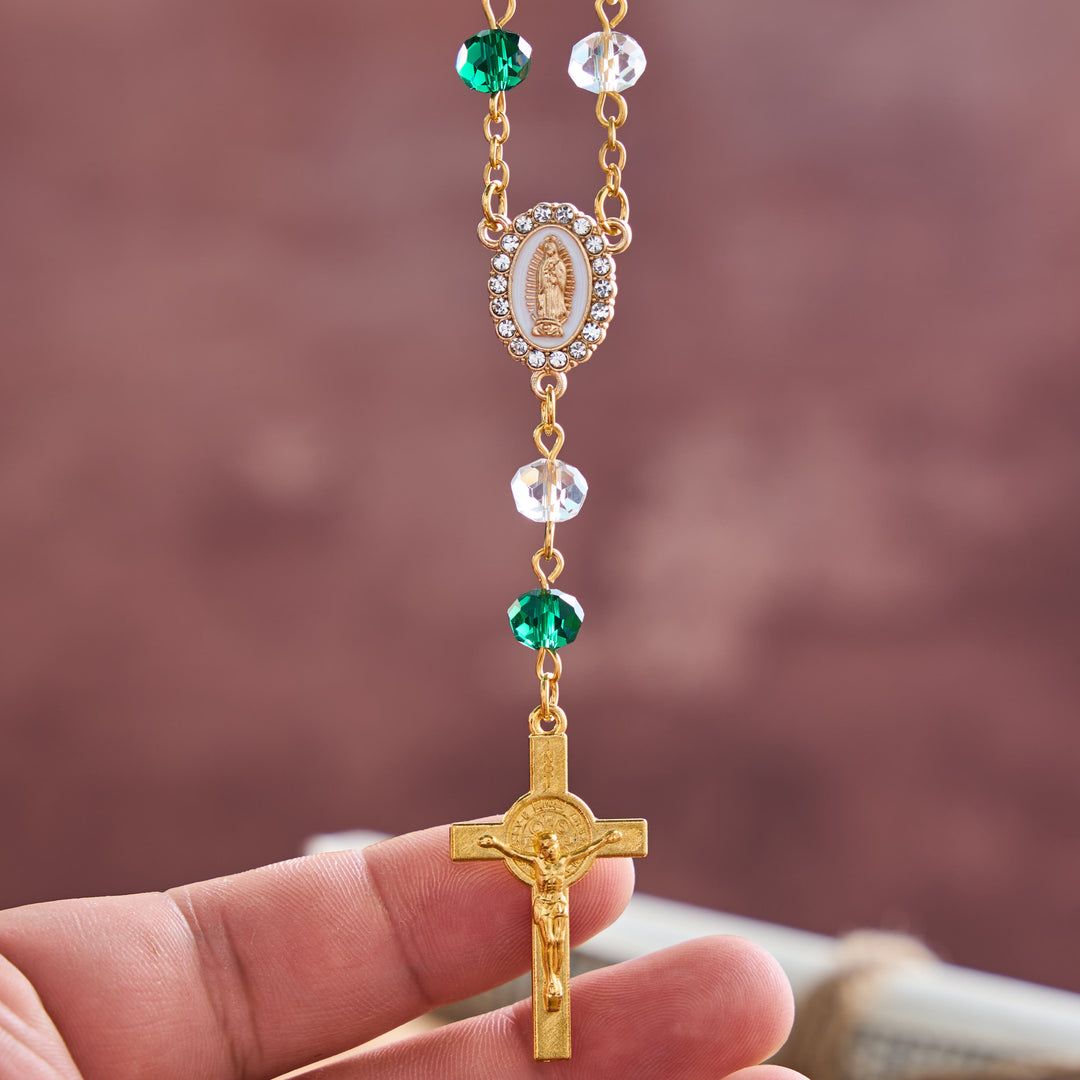 Christianartworkshop Oval Sacred Portrait Our Lady Multi-Tone Bead Crucifix Car Hanging Pendant: A Reminder of Merciful Divine Protection on Every Trip - image 6